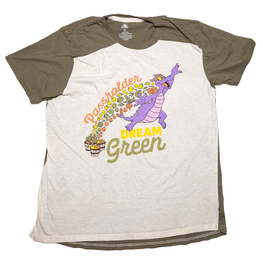 DISNEY T-Shirt Mens XL Green Epcot Flower Garden 2020 Figment Raglan
